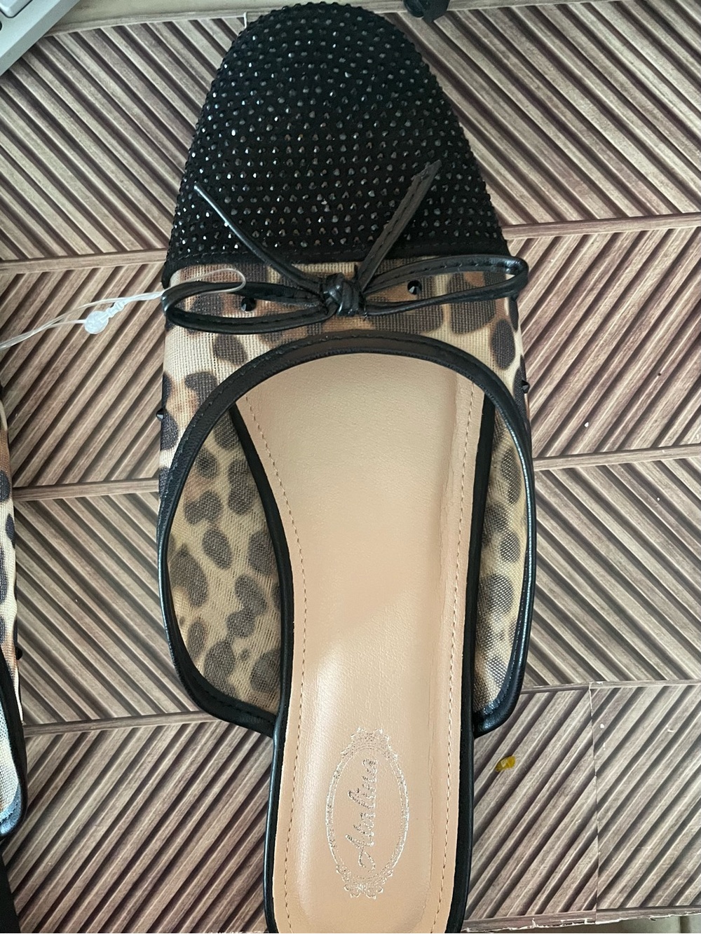 Atalina Leopard Print Flats with Black Beaded Toe - Picture 4 of 8